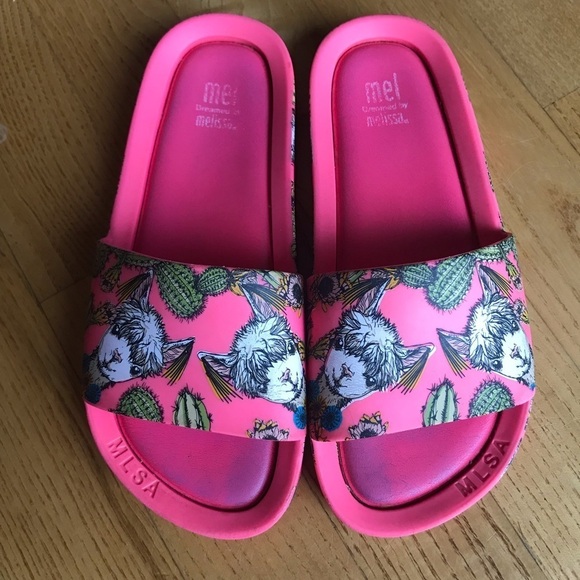 Mini Melissa Pink Llama Slides Girls Size 1 Sandals Cute summer alpaca clothes